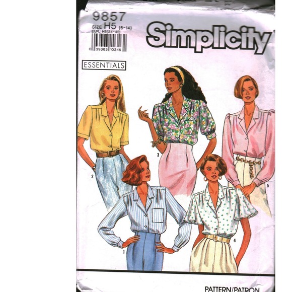 Simplicity Other - Simplicity 9857 Sewing Pattern Misses Blouse Notched Collar Sleeve Variations 10